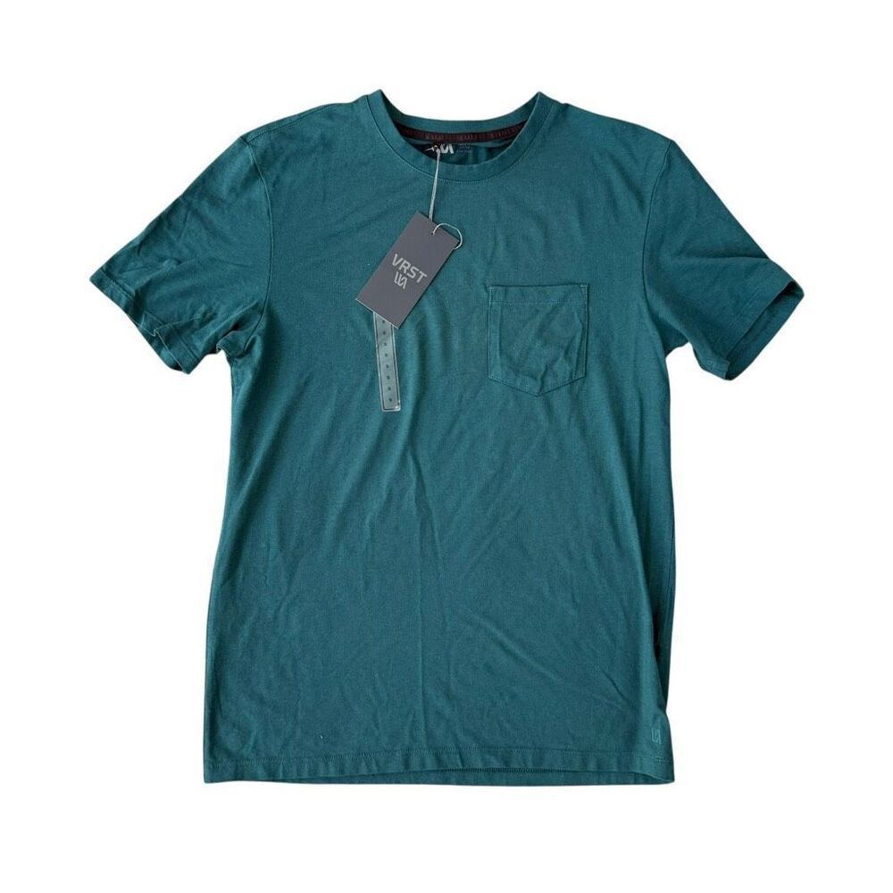 VRST men’s essential pocket blue green cotton stretch shirt size S NWT